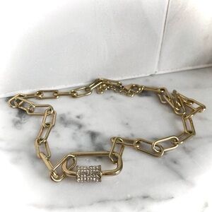 16" 18" Gold Rhinestone Carabiner Paperclip Chain Necklace Adjustable Medium